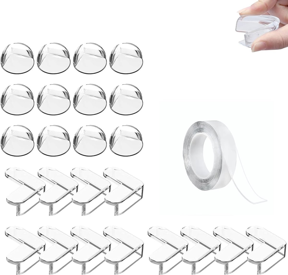 SnelShoppen - Pack van 24 Baby Transparante Hoekbeschermers 2 Vormen Randbescherming Rubber Zelfklevend met Sterke Plakband voor Meubels om Baby te Be