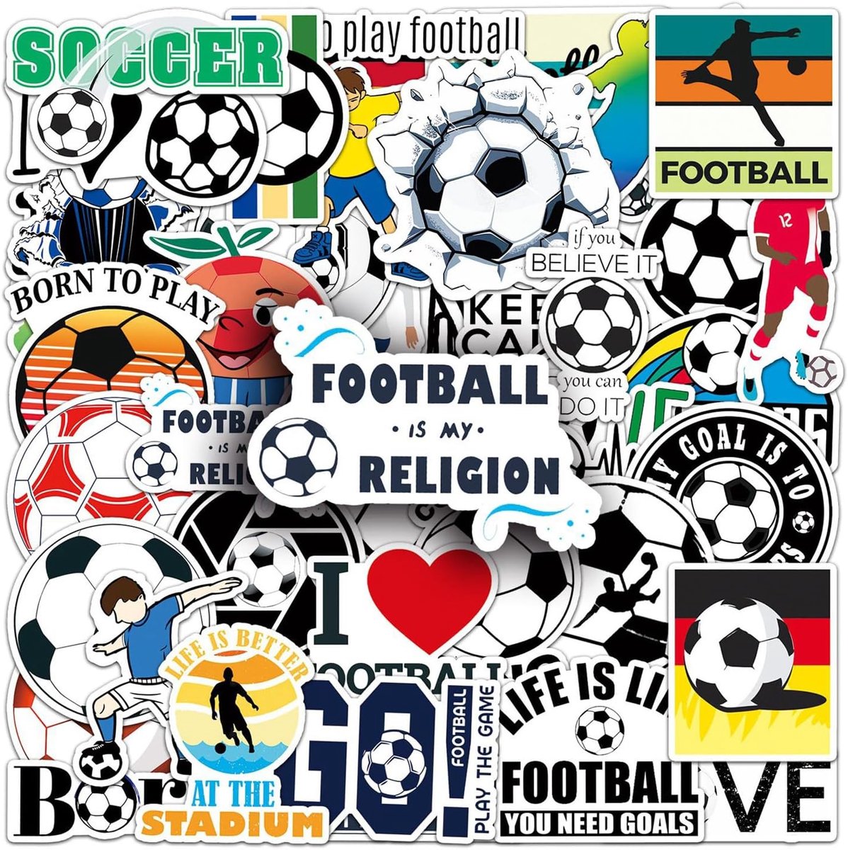 Voetbalstickers set 50 stuks - pvc herbruikbaar - waterdicht en scheurvast - perfect voor jonge fans - SnelShoppen