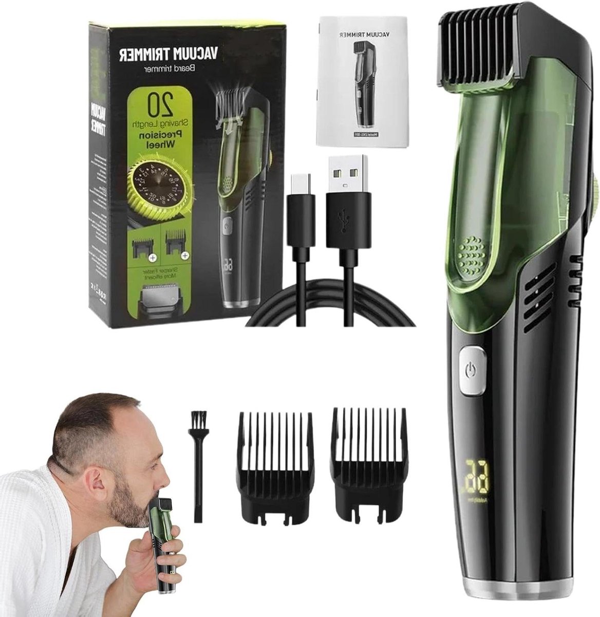 Elektrisch scheerapparaat - Baardtrimmer Vacuüm - Nauwkeurig trimmen - Haren opvangend - IPX6 waterdicht - Zwart