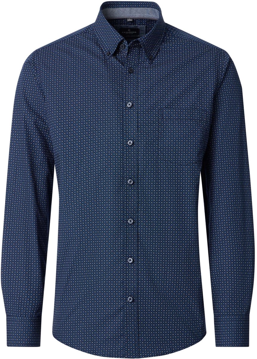 CASA MODA Sport casual fit overhemd - popeline - donkerblauw met lichtblauw en wit dessin