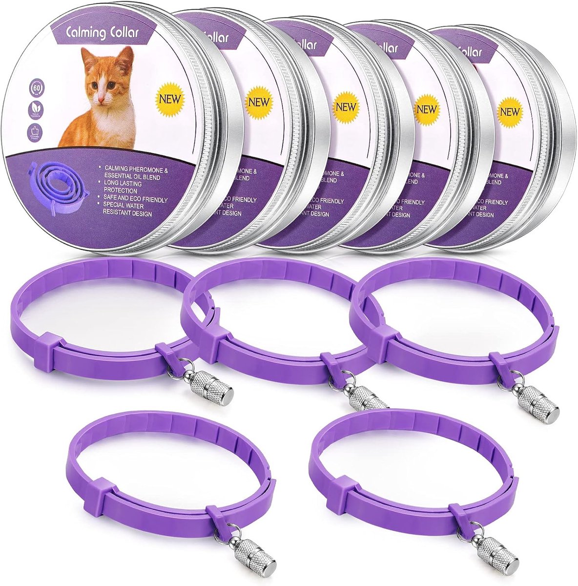Kattenhalsband kalmerend verstelbaar - waterproof - 5 sets met ID-hangers - vermindert stress - SnelShoppen