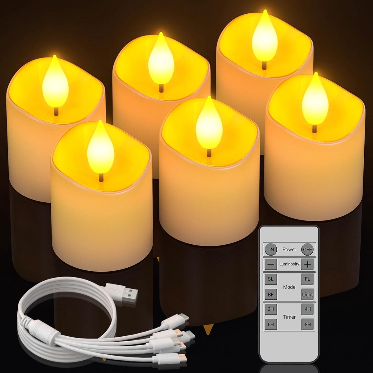 Theelichten oplaadbaar 3.8 cm - LED kaarsen met afstandsbediening - flikkerende vlam - SnelShoppen