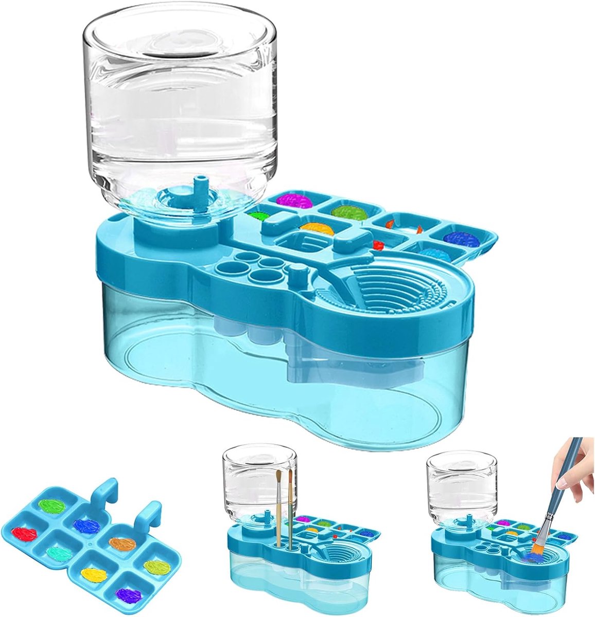 1 stuk - Borstel reiniging gereedschap - Borstel spoelbek - Circulerende waterstroom reinigen van propyleen, aquarel en waterpigmenten - Creatief geschenk voor volwassen kunstenaars, beginners, kinderen schilders - blauw