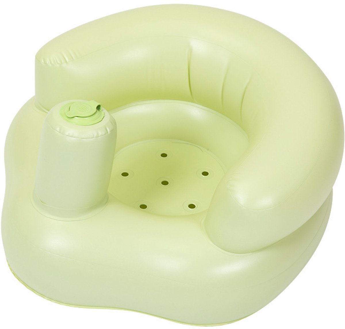 Lichtgroen opblaasbaar baby leert-zitbankje effen 55×49×30 cm, opblaas speelzitje met bekerhouder, waterbestendig en compact verplaatsbaar