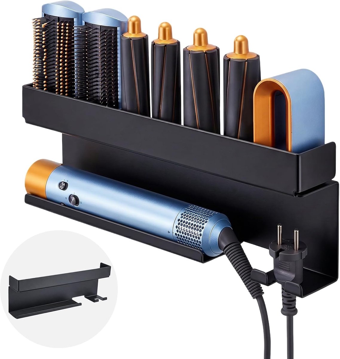 Haarföhnhouder wand zonder boren - zelfklevend - multifunctionele opslag - voor haardroger en stylingaccessoires - SnelShoppen