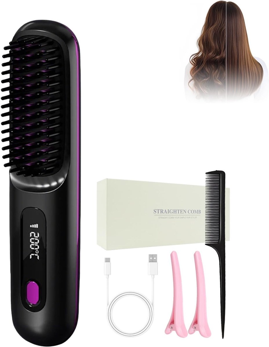 Haarstraightener draadloos - LED-display - 3 temperatuurinstellingen - Geschikt voor alle haartypes - SnelShoppen