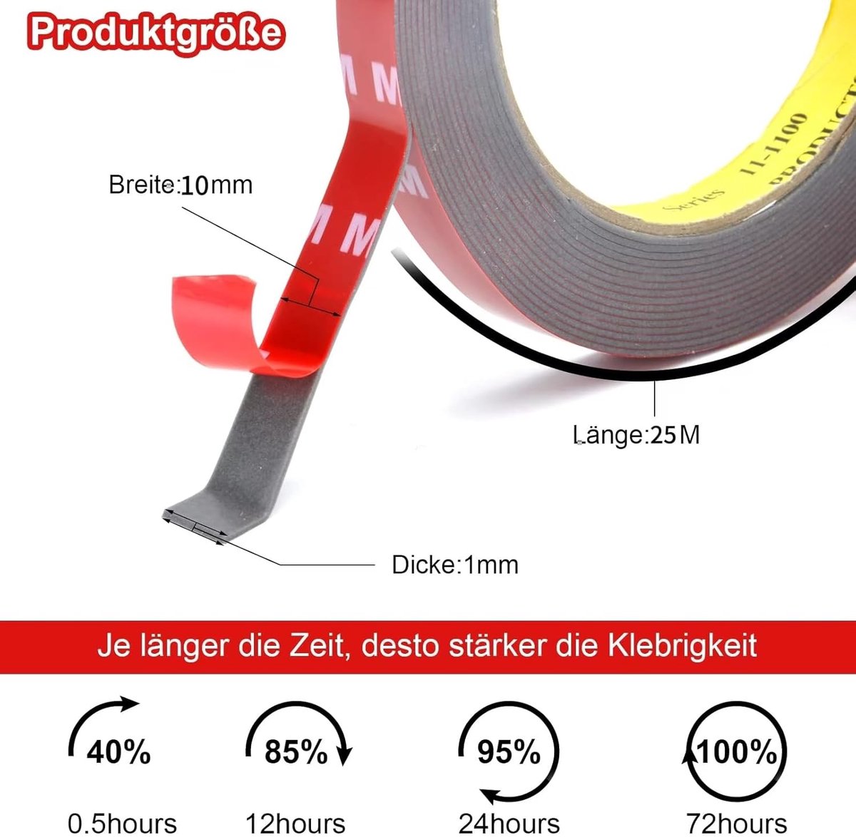 Dubbelzijdige tape extra sterk - 25 m x 10 mm - acryl schuim - hittebestendig en weerbestendig voor DIY - SnelShoppen