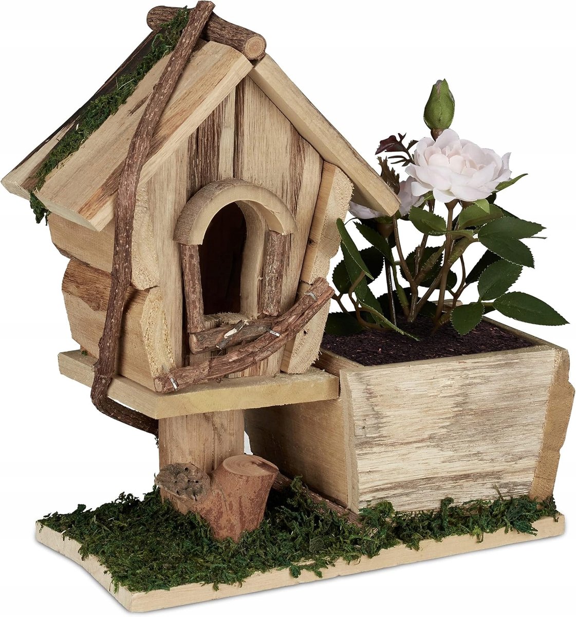 Decoratieve Houten Plantenbak met Vogelvoederhuisje