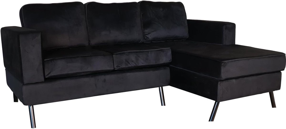 Hoekbank design Venna 200 cm - zwarte velvet - zowel links als rechts - eenvoudig te monteren - ShopVlot