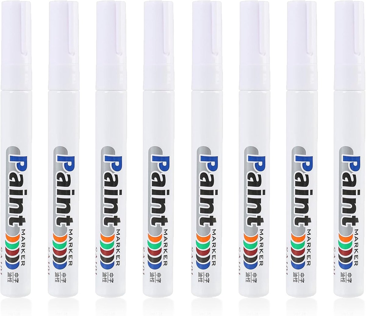 Permanente markers wit 8 stuks - waterdicht - oliebasis - ideaal voor duurzame markeringen - ShopVlot