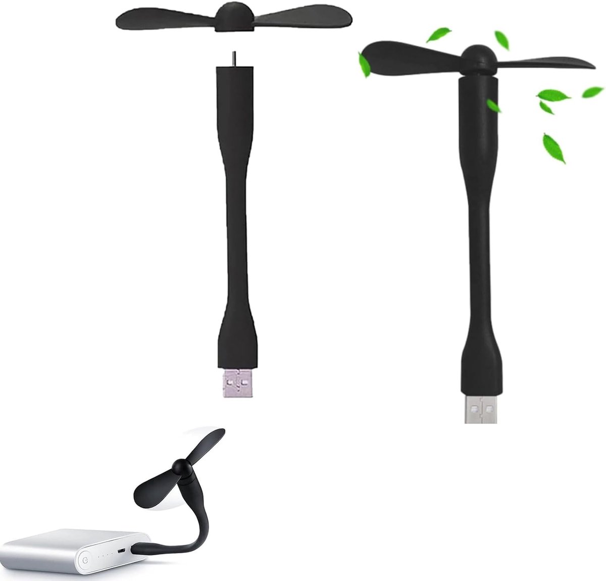 Mini USB Fan met Flexibele Kabel - 90mm Flexibele Nekventilator - Afneembare Ventilator voor PC en Powerbank - ShopVlot