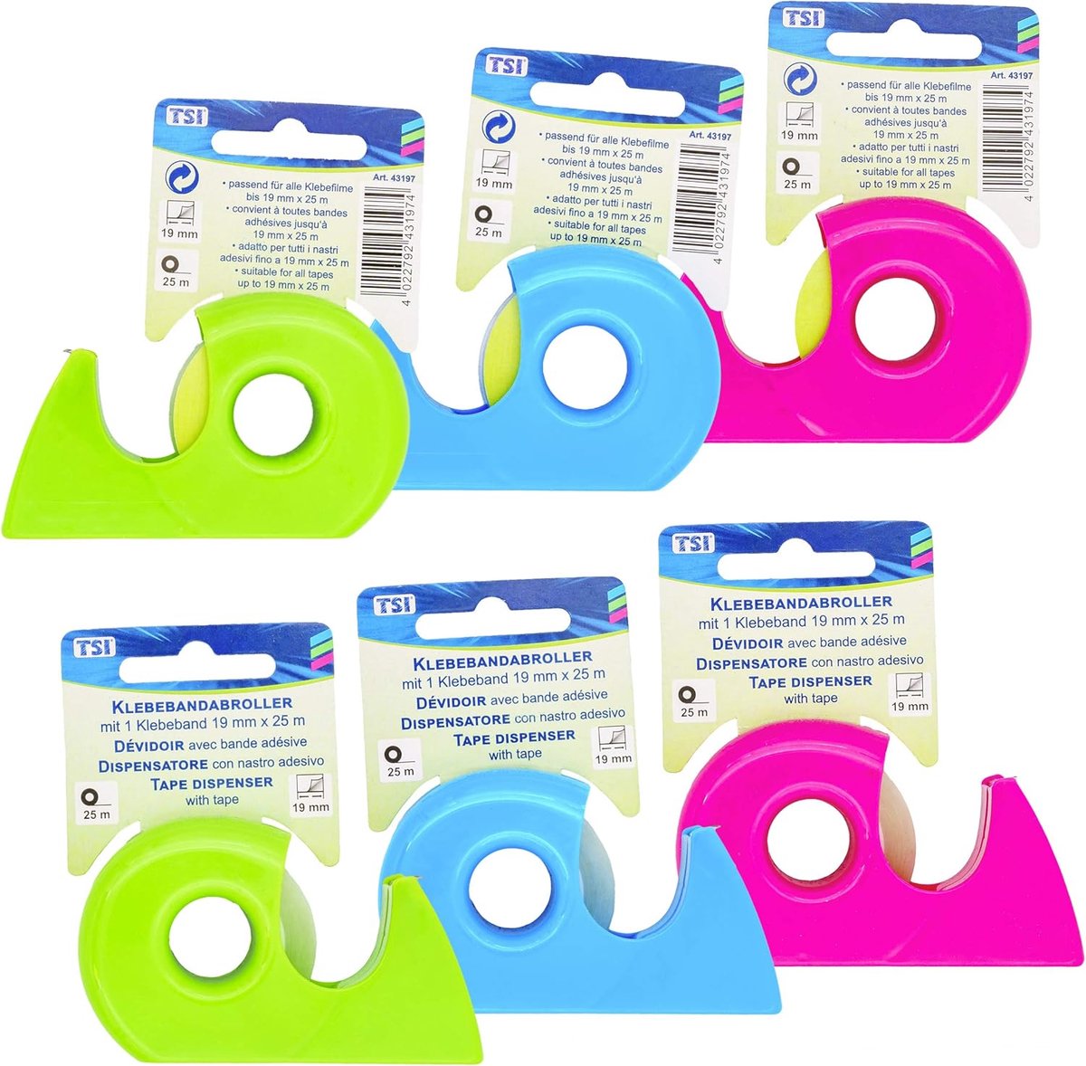 Lijmfilm roller 6-pack trendy kleuren - inclusief plakband rol - ideaal voor knutselen en kantoor - ShopVlot