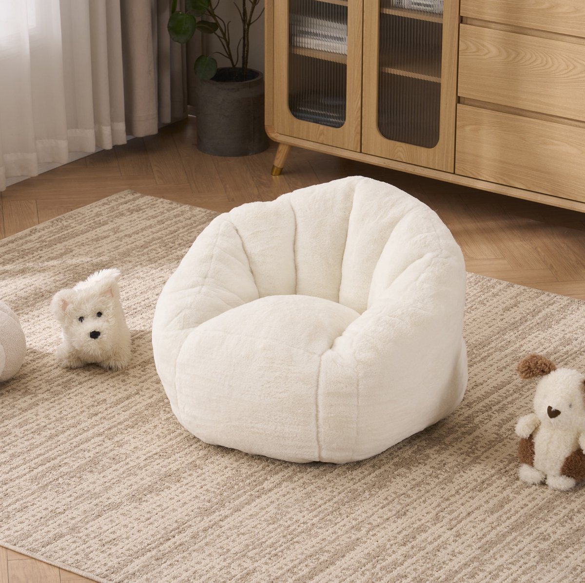 Zitzak Klein - Zachte Pluche Zitzak Met Rugleuning - Voor Kinderen In Speelkamer, Leeshoek, Woonkamer En Kinderkamer - Polyester - Beige