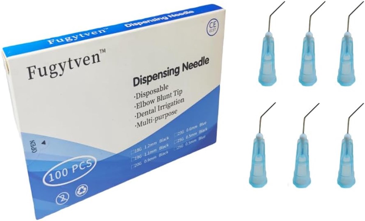 Dispenserspuit met gebogen punt 25G - 100 stuks - blauw - ideaal voor nauwkeurig aanbrengen van vloeistoffen - ShopVlot