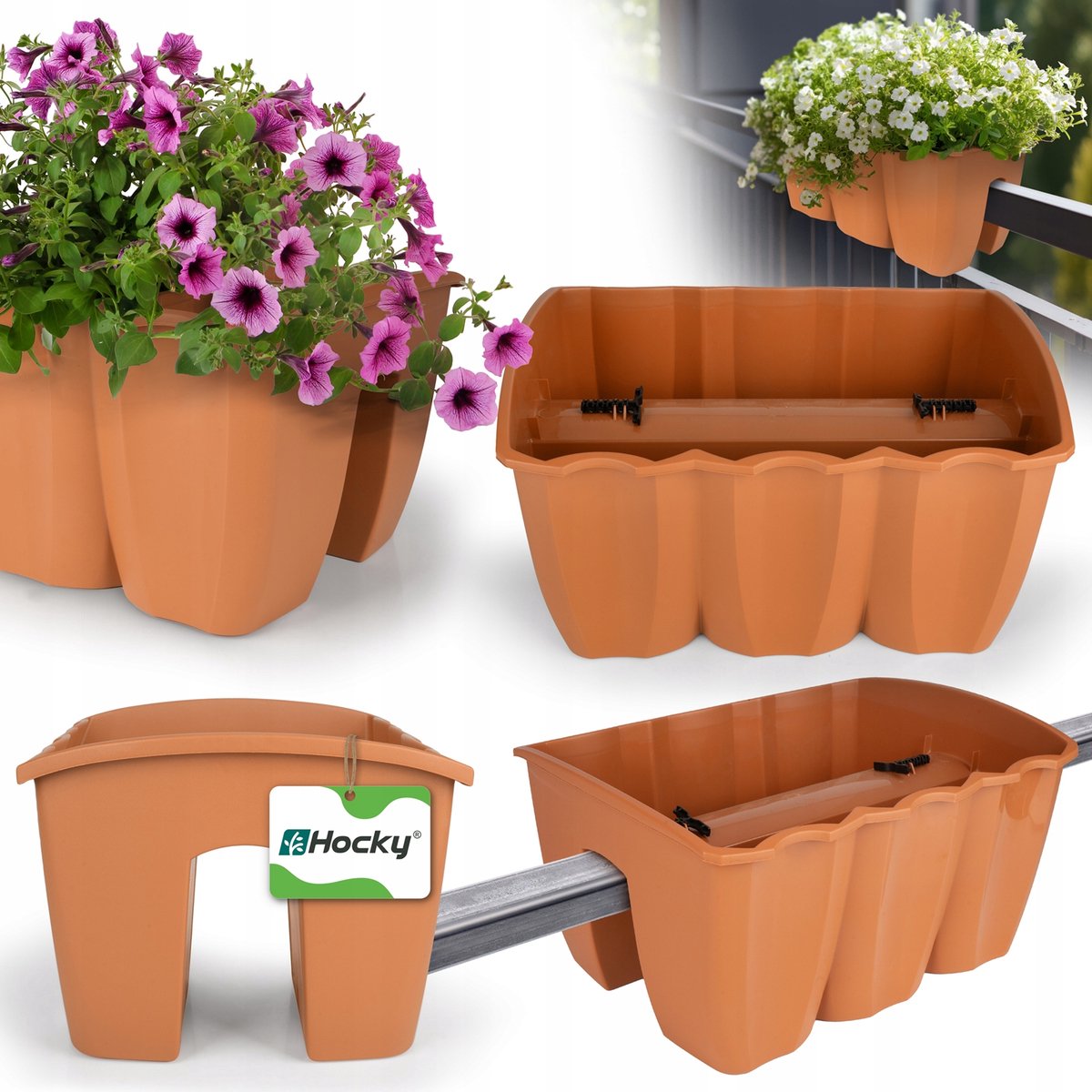 Balkonbak 39cm - Terracotta bloemenbak voor balustrade