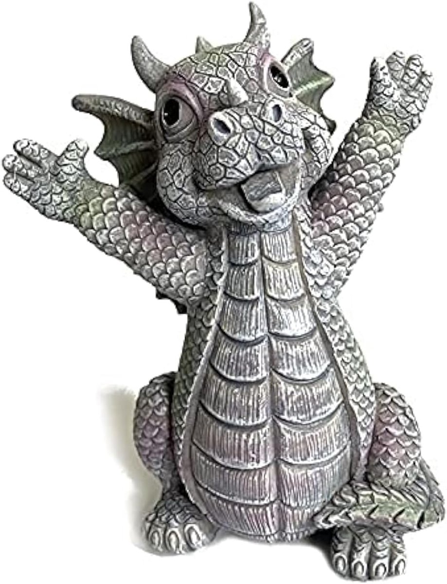 Drakenbeeld figuren - handgeschilderd resin - vrolijke dans - uniek tuinornament - ShopVlot