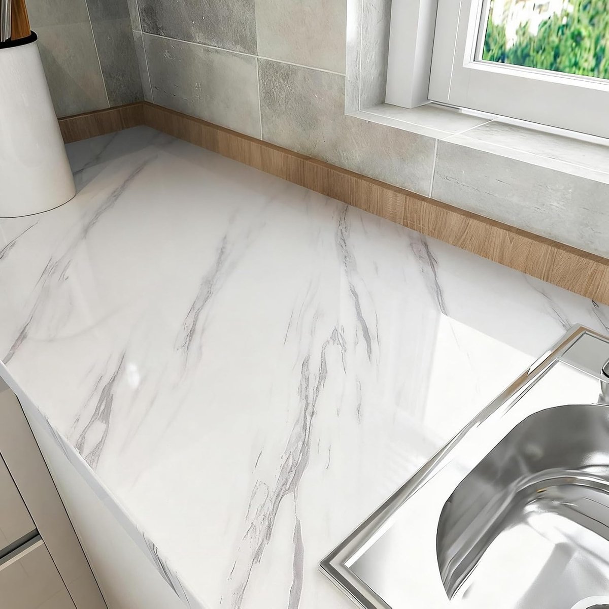 Meubelfolie wit grijs marmer 40 cm x 200 cm - zelfklevend - waterdicht - ideaal voor keukenrenovatie - ShopVlot