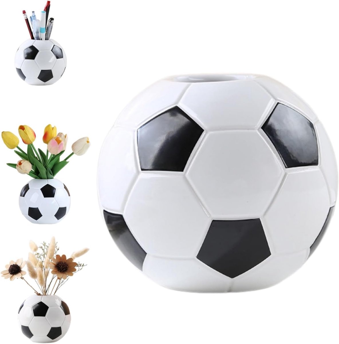 Keramische voetbalvaas enkel - moderne decoratie - pennenhouder - stijlvol bureauaccessoire - ShopVlot
