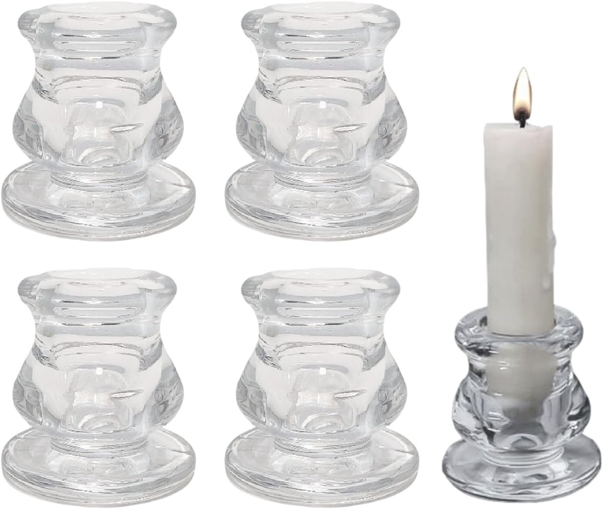Kaarsenhouder 4 Stuks - Duidelijk Glas - Elegante Afwerking - Creëer een Warme Sfeer - ShopVlot