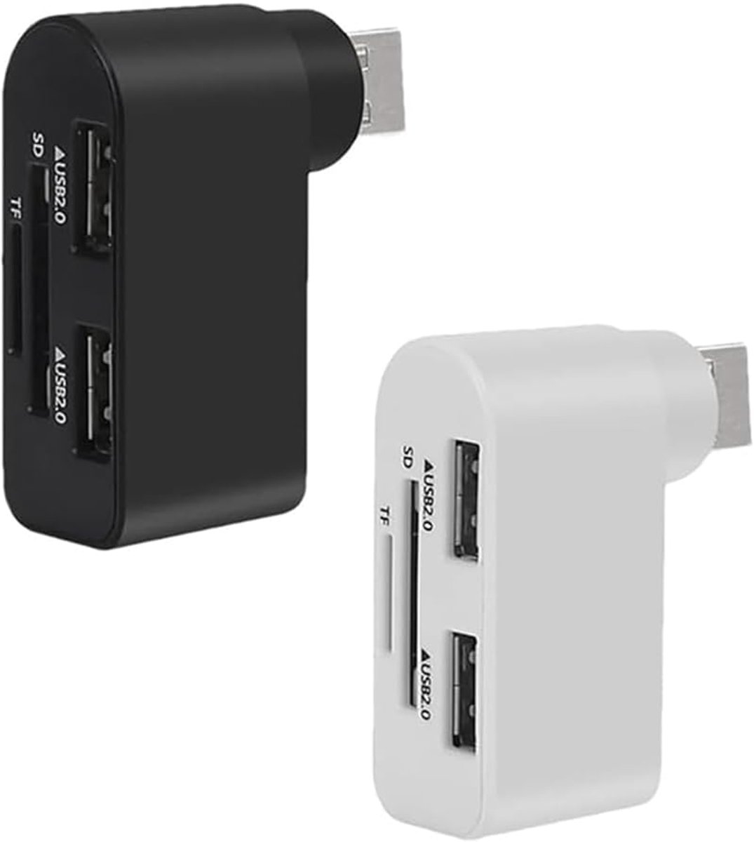 USB-hub 4-in-1 - draaibaar - zwart + wit - flexibele aansluiting - ShopVlot
