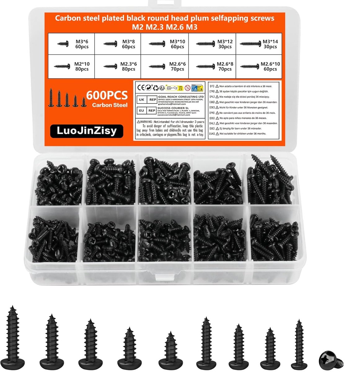 Screws M2 M2.3 M2.6 M3 - zelftappende schroeven - zwart met kruisrond hoofd - ideaal voor hout, kunststof en metaal - ShopVlot