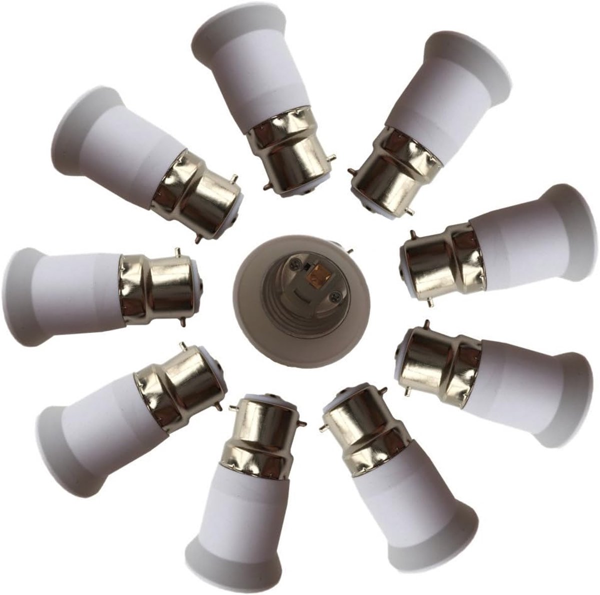 SnelShoppen - 10 Stuks B22 naar E27 E26 Lamp Adapter Converter, Geschikt voor LED/CFL Lampen, Hittebestendig en Brandveilig, Kleur Wit