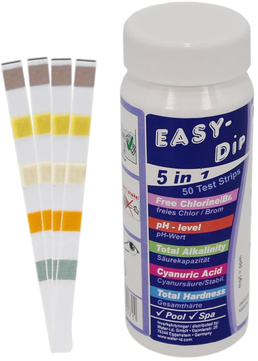 Teststrips 5-in-1 voor zwembad en spa - Chemische wateranalyse - Meet pH, alkaliniteit en chloor - ShopVlot
