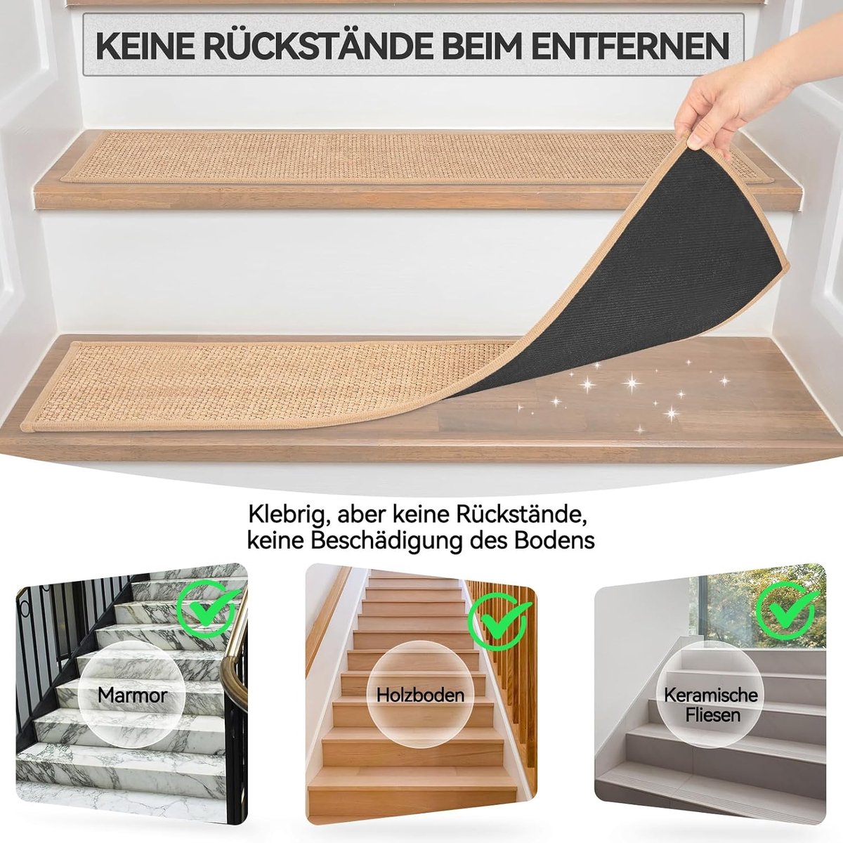 Trapmat antislip 20 x 75 cm - beige linnen - machinewasbaar - veilig voor kinderen en huisdieren - ShopVlot