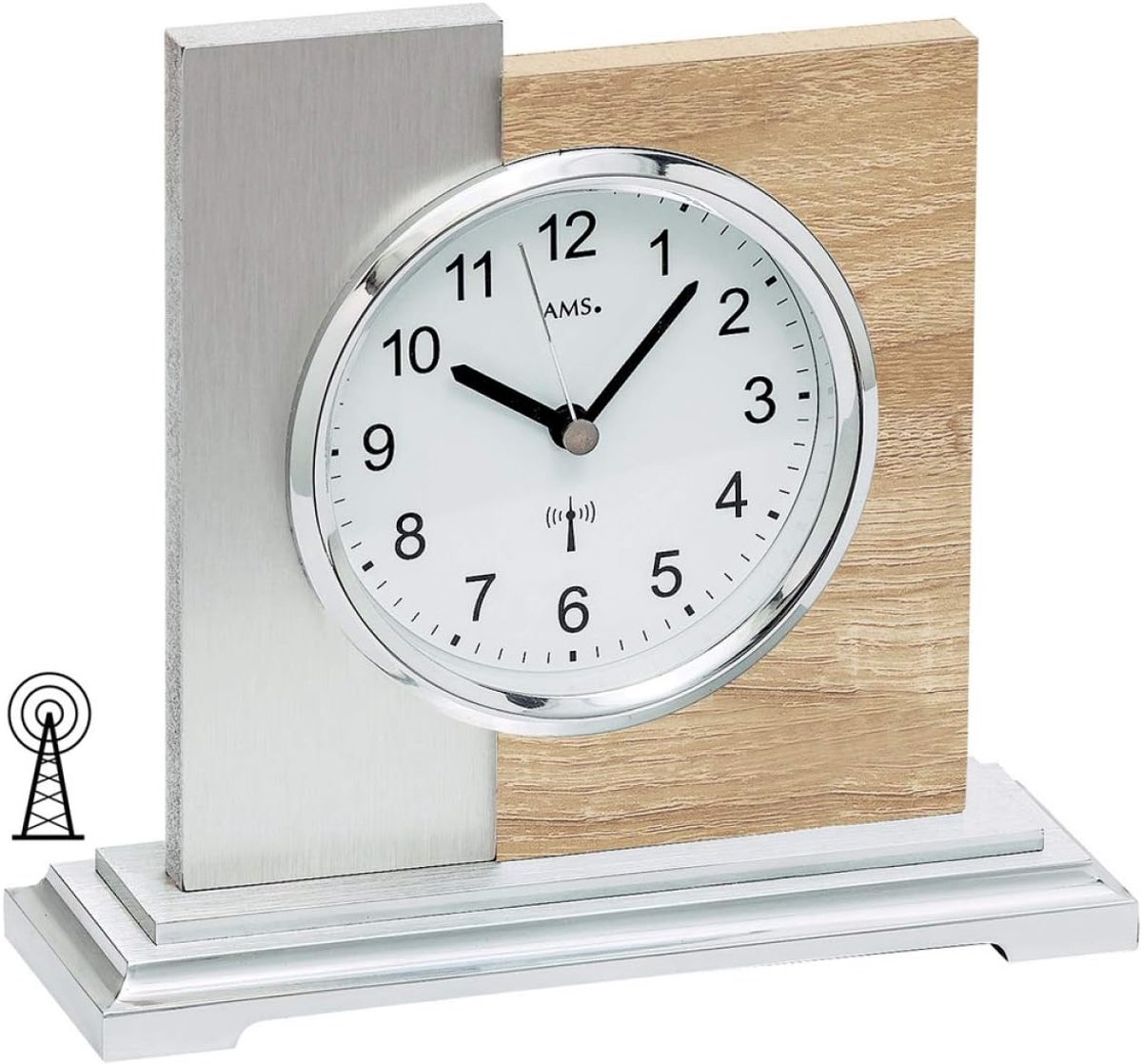 Tischuhr 16 cm - houten behuizing Sonoma - radio beweging - stijlvol interieuraccessoire - ShopVlot