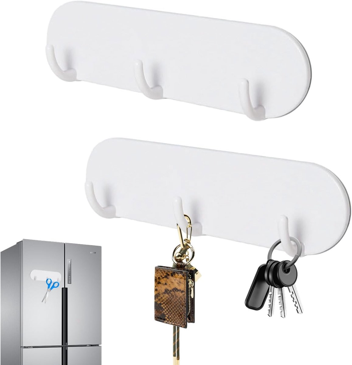 Magnetische sleutelhouders 2 stuks - wit - zonder boren - organiseer je sleutels - ShopVlot