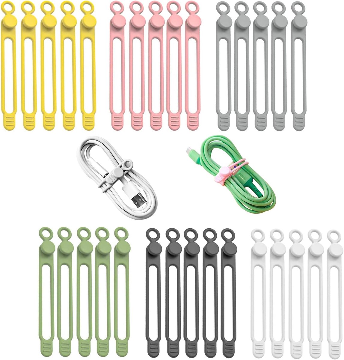 Kabelbinders 30 Stuks - Rubber Kabel Organizer - Verschillende Kleuren - Houdt Kabels Geordend - ShopVlot