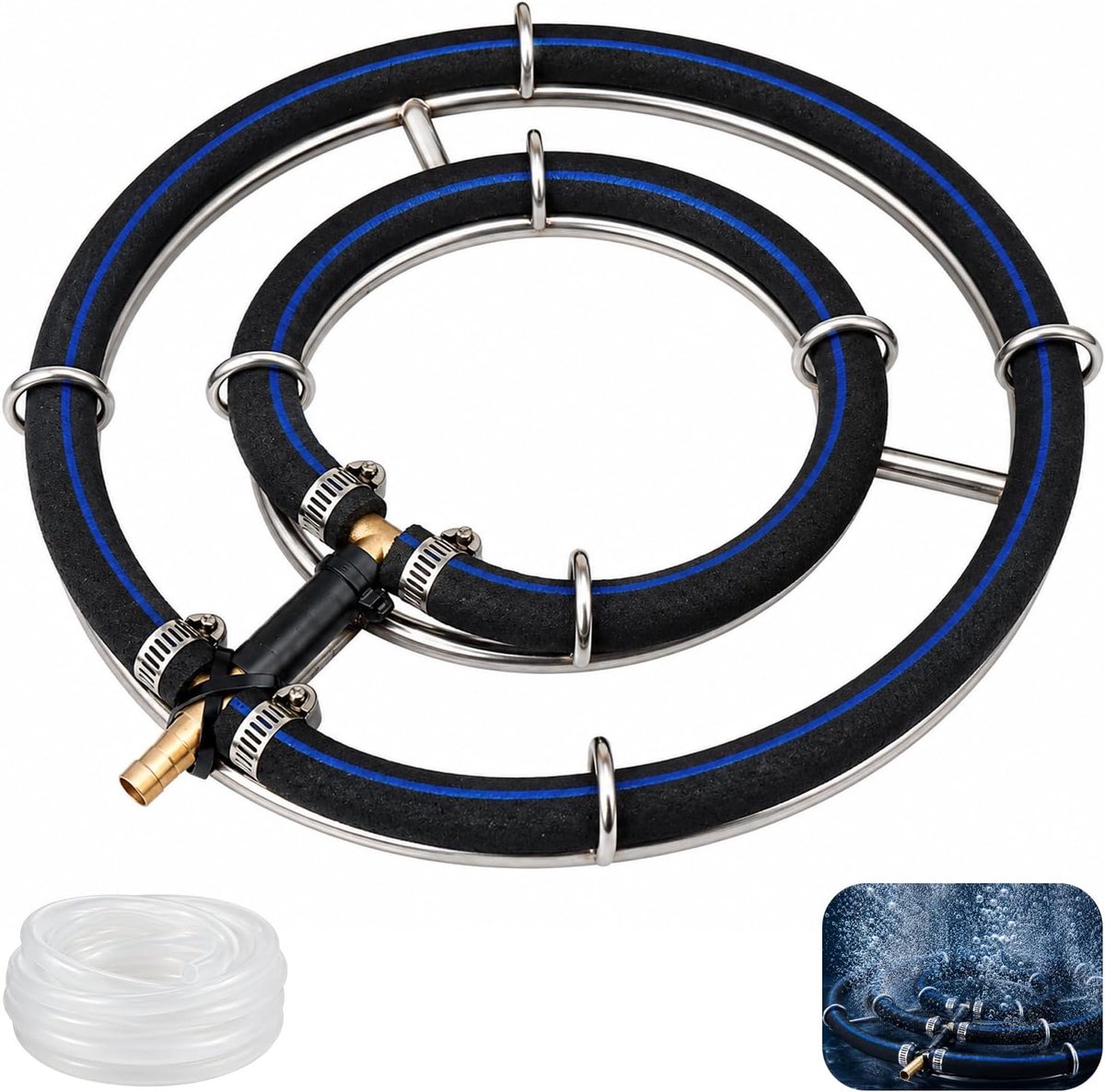 Pond Aerator 25 cm - Dubbele Ring - Met 9 mm Slang 5 m - Verhoogt zuurstofgehalte in vijver - ShopVlot