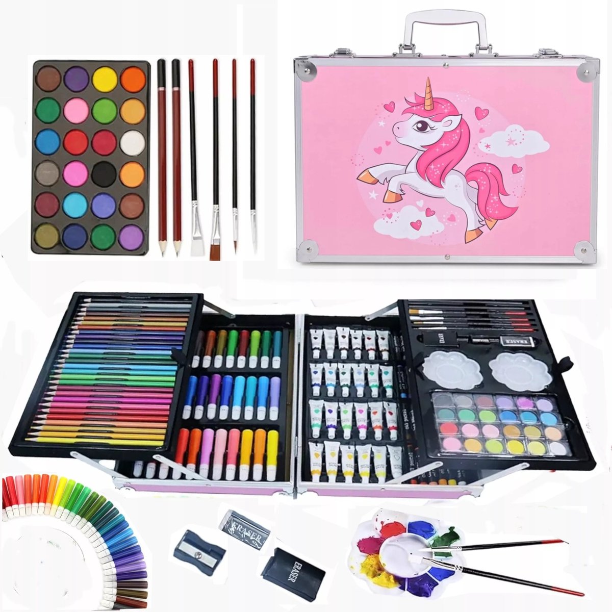 Creatieve Teken- en Schilderkit voor Kinderen - 145 Delige Roze Koffer