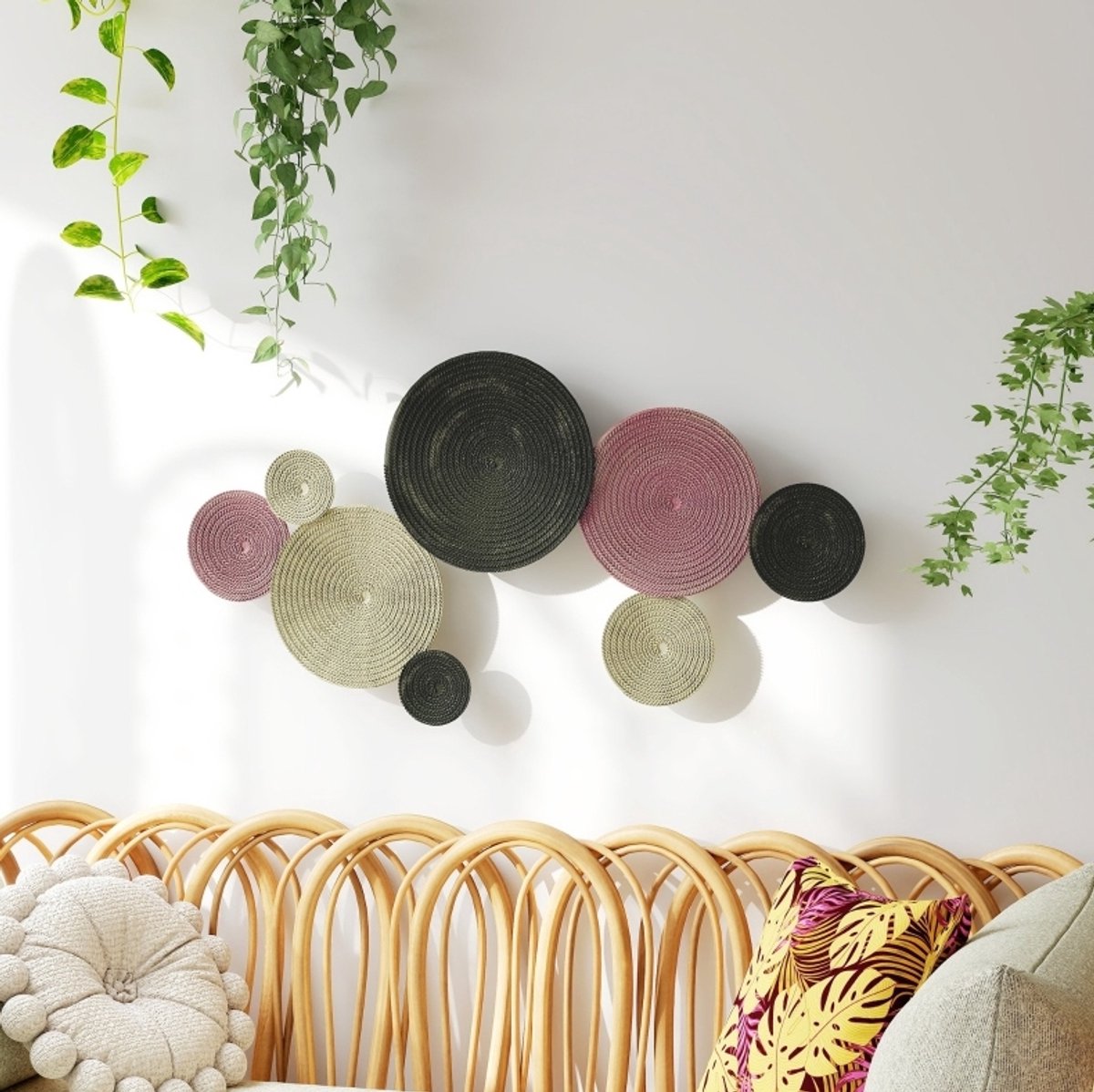 Wandpaneel Meerdelige Ronde Metalen Schijven 110 x 58 cm Meerkleurig Modern Voor Binnen Met Ophanghaken