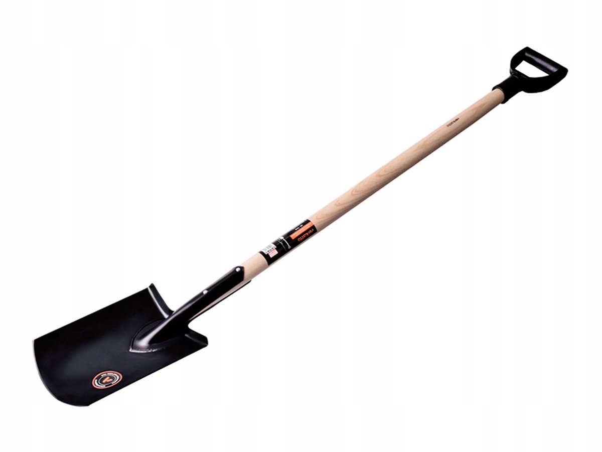 Rechte spade met gelakt houten steel, 136 cm