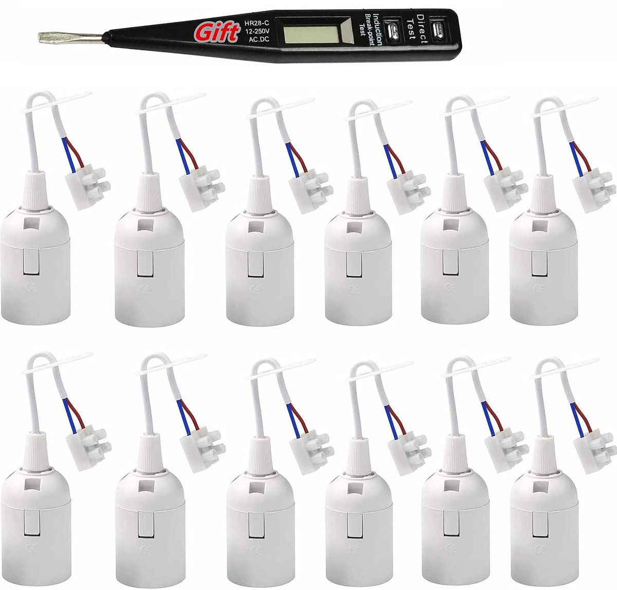 E27 lamp fitting met kabelverbinding - 12 stuks voltage tester - lampenhouder met kabel - veilig en herbruikbaar - ShopVlot