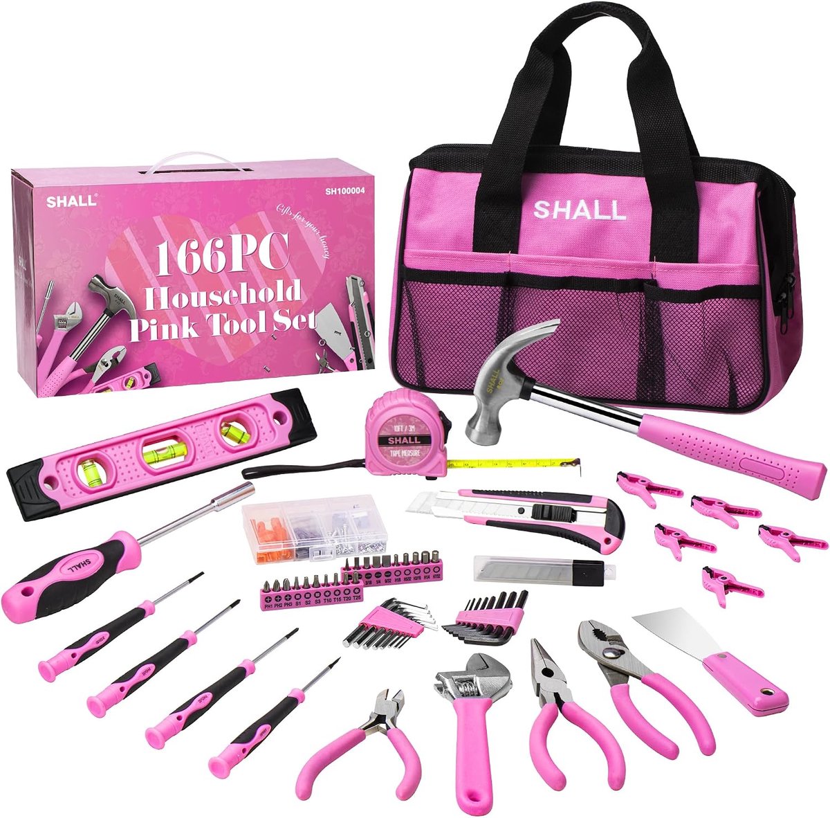 Gereedschapskist 166-delige roze - complete set - ideaal voor doe-het-zelf - perfect cadeau voor vrouwen - ShopVlot