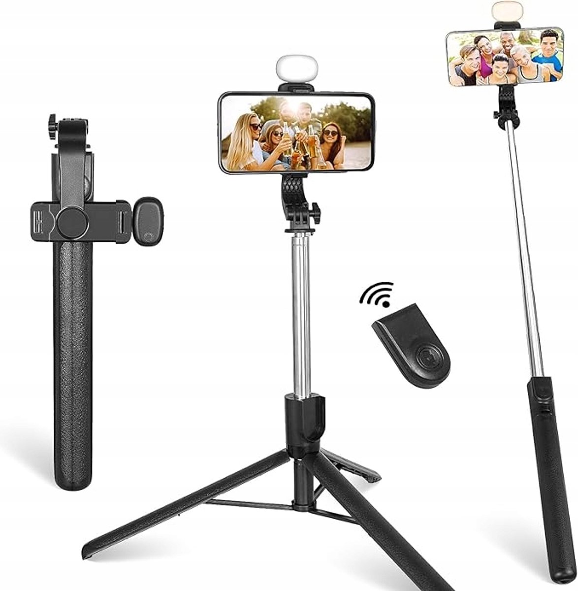 360° Selfie Statief 165cm met LED Ringlicht & Bluetooth Afstandsbediening
