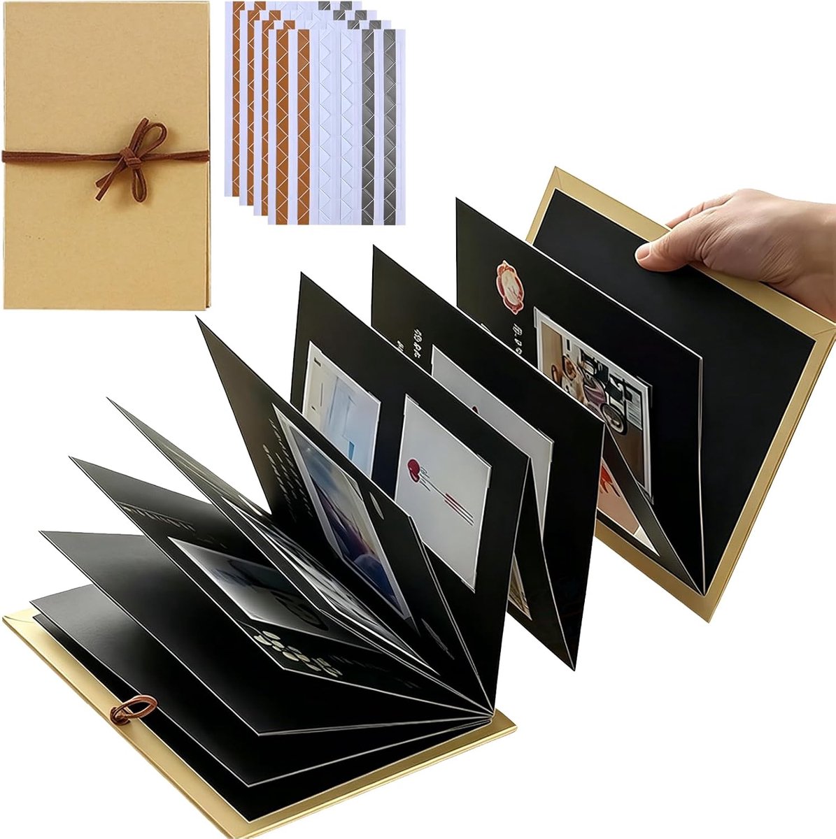 Accordeon-fotoalbum set van 2 - 34 pagina's zwart kraftpapier - personaliseerbaar - perfect voor herinneringen - ShopVlot