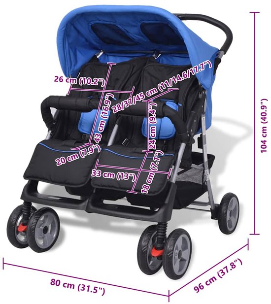 vidaXL - Tweelingwagen - staal - rood - en - zwart van Vidaxl — afbeelding 2