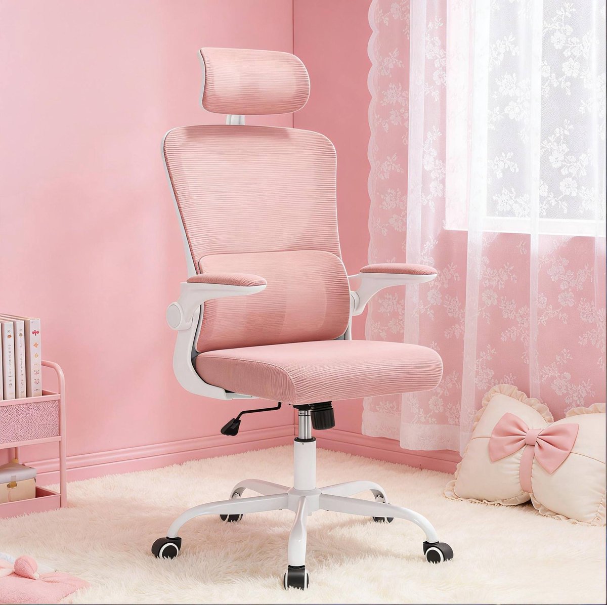 MODFU Bureaustoel - Ergonomisch - Hoge Rugleuning - Mesh - Roze - 62 x 123,5 cm