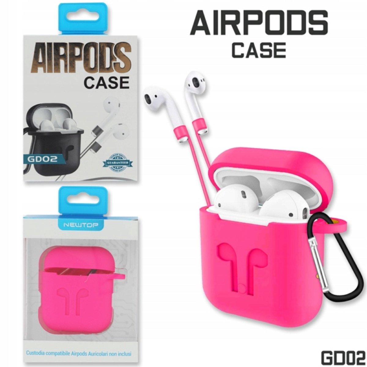 Rose siliconen hoesje met Karabijnhaak voor AirPods 1/2
