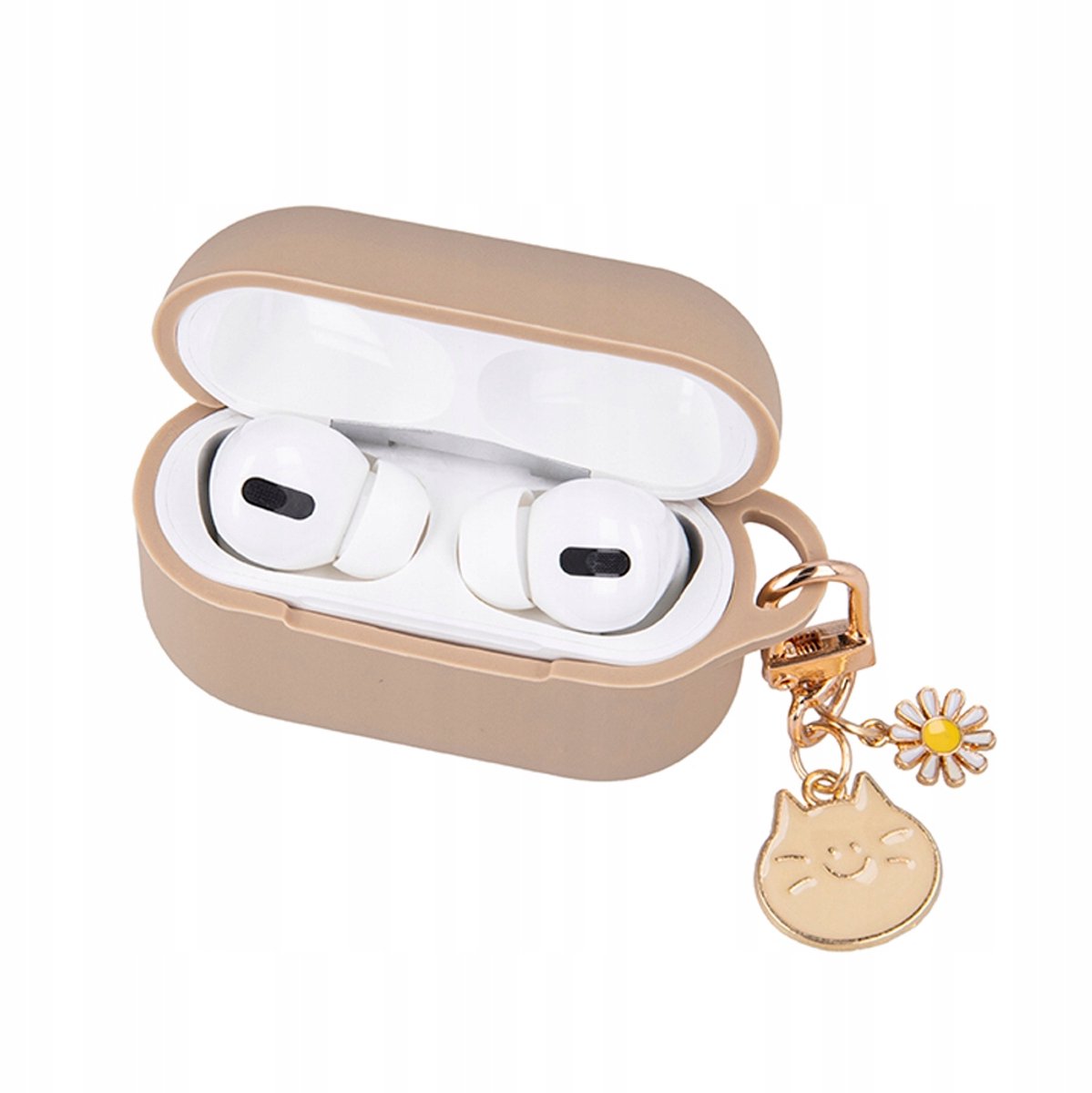 Siliconen Hoesje voor AirPods 1/2 met Sleutelhanger - Crème