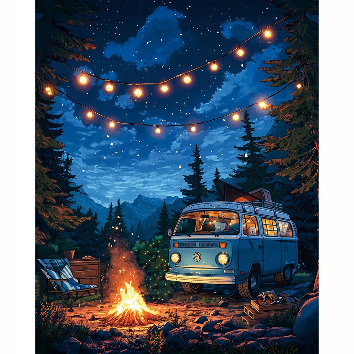 Diamant Schilderen Set 40x50cm - Nachtelijk Bos Parkeerplaats