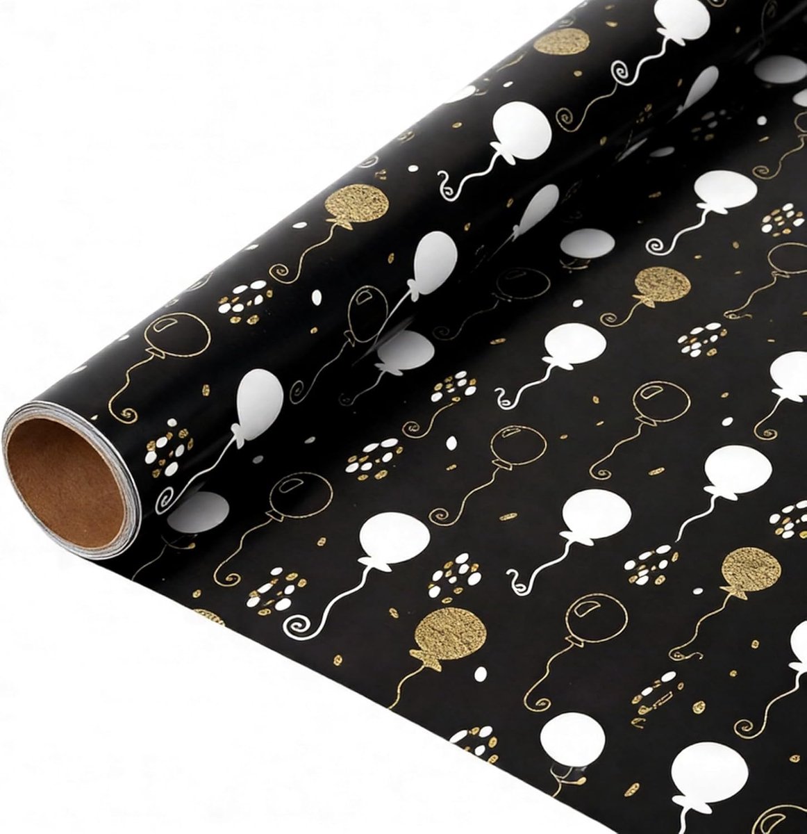 Cadeaupapier rol 17 cm x 33 ft - goudkleurig met ballonnen - matte afwerking - ideaal voor verjaardagen - SnelShoppen