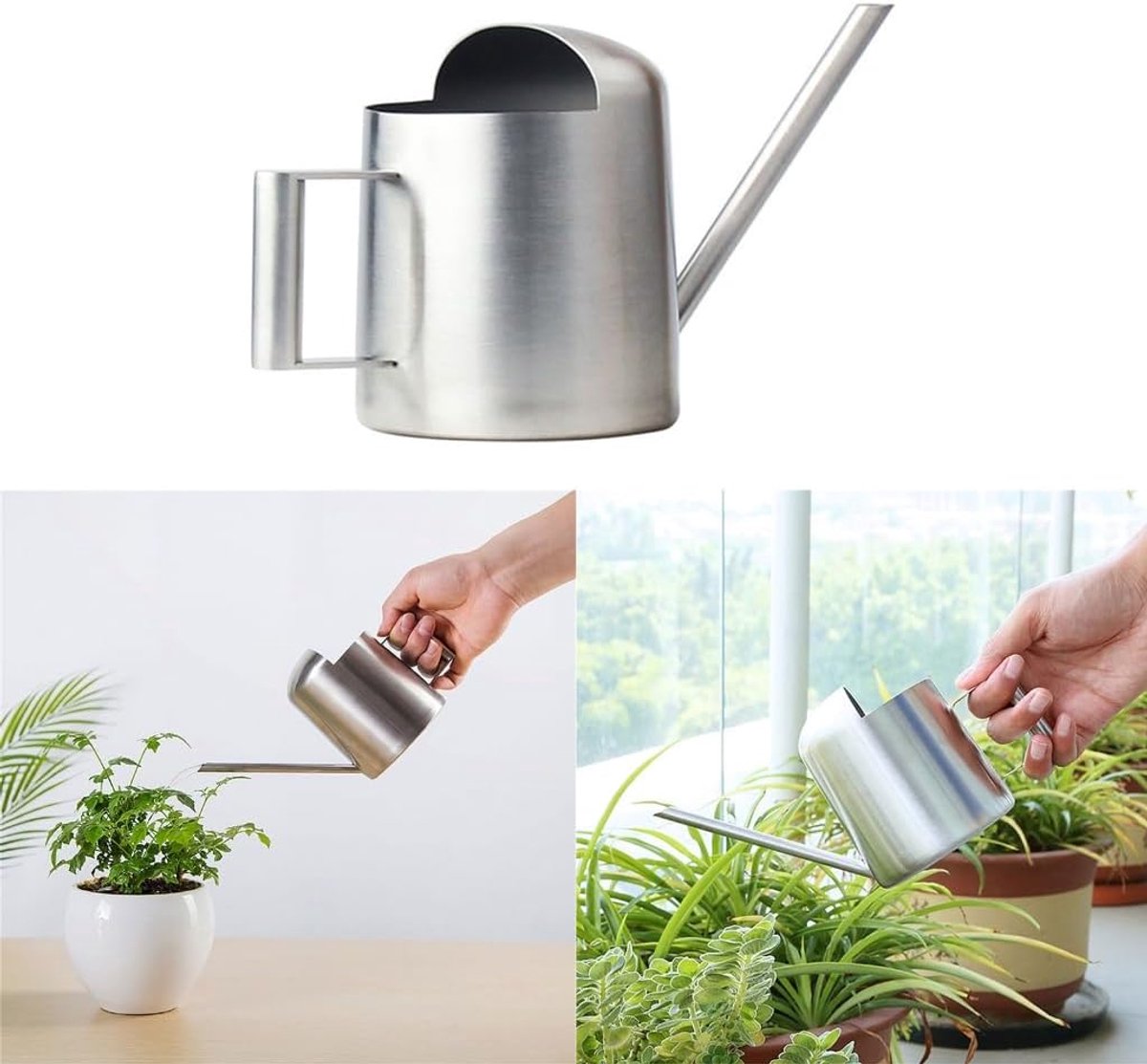 Mini Gieter - Roestvrij Staal Gieter - Planten Water Geven - Lange Uitloop - 300ml - Zilver