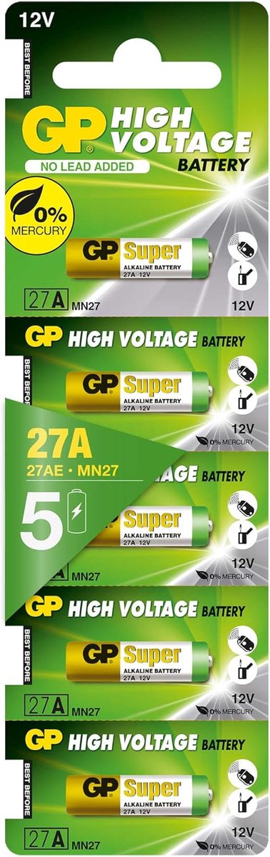 Alkaline batterijen 27AF-2C5 - 12V cilinder - Pack van 5 - Geschikt voor diverse apparaten - SnelShoppen