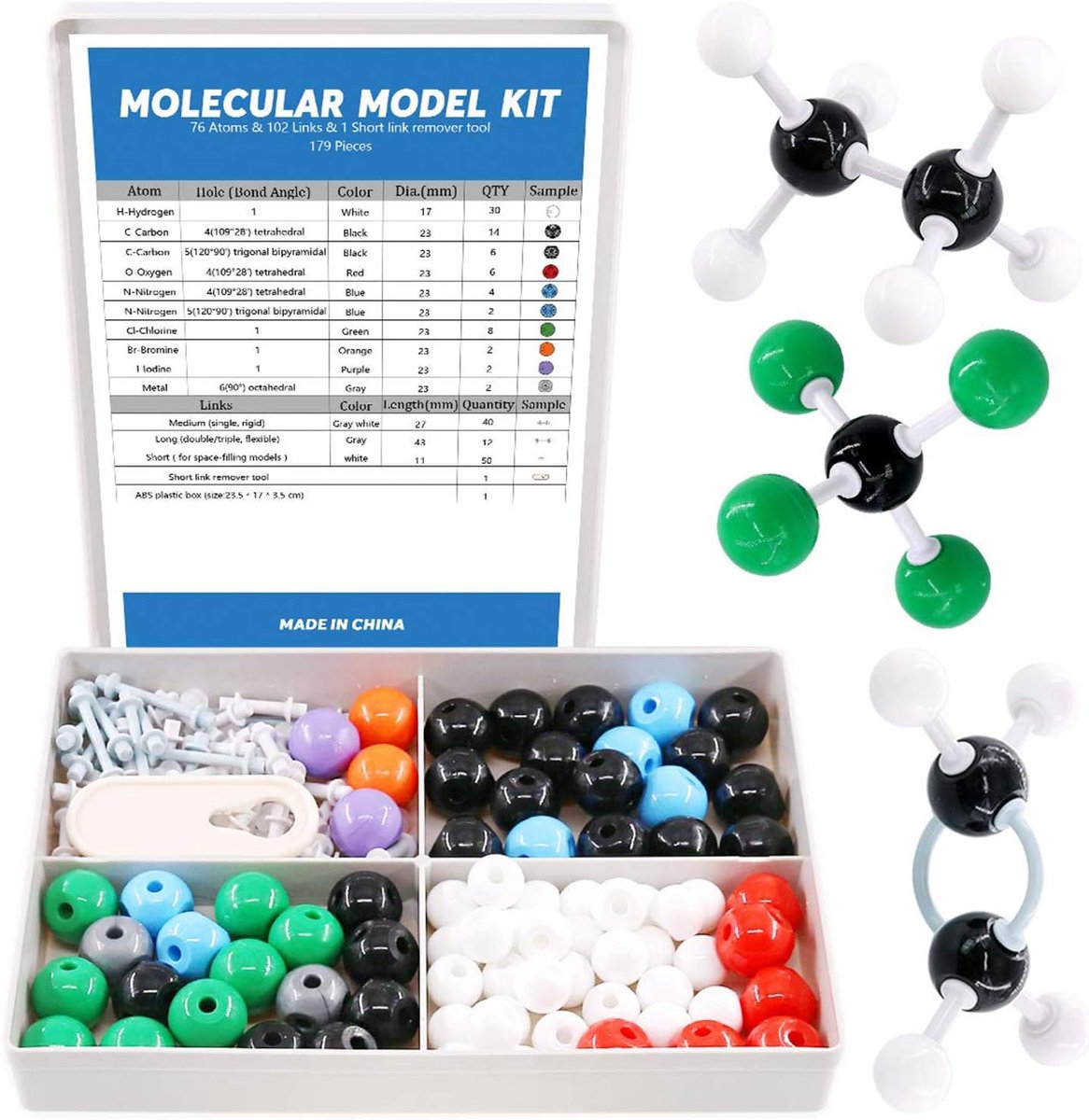 Moleculaire modelset 179-delig - 76 atomen en 102 verbindingen - Inclusief linkverwijderaar - SnelShoppen