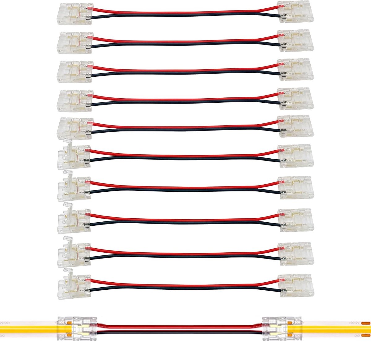 L-vormige 2pin Transparante Solderless COB LED Stripe Connector - 10mm 90° Hoekverbinder - Duurzaam en stabiel - SnelShoppen