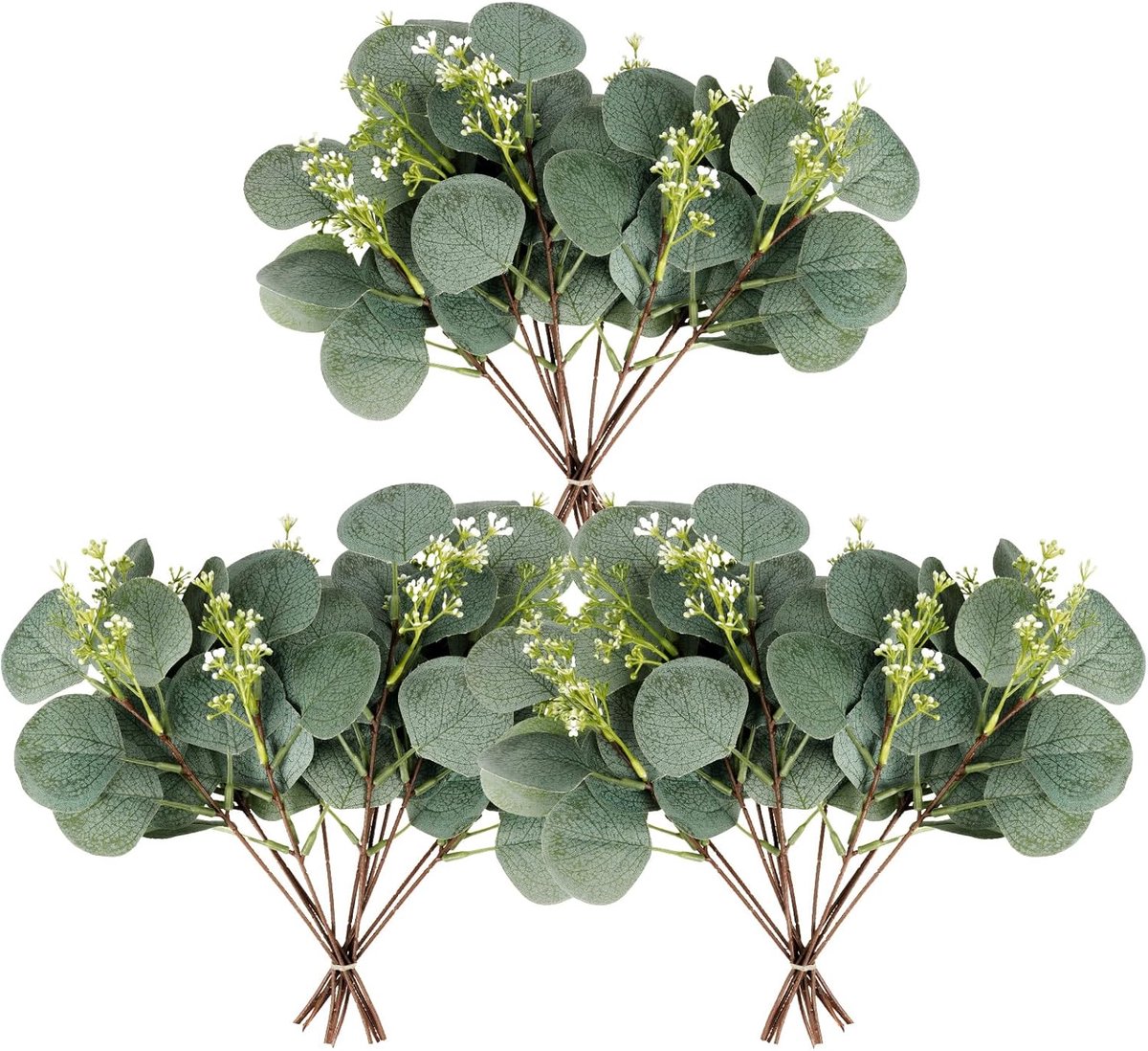Kunstmatige eucalyptus takken 12 stuks - groen met witte zaden - perfect voor bloemstukken en decoratie - SnelShoppen